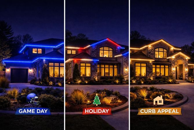 Three custom lighting scenes on a home